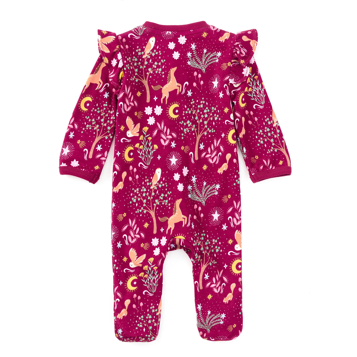 Pijama con pies y volantes de bambú con cremallera