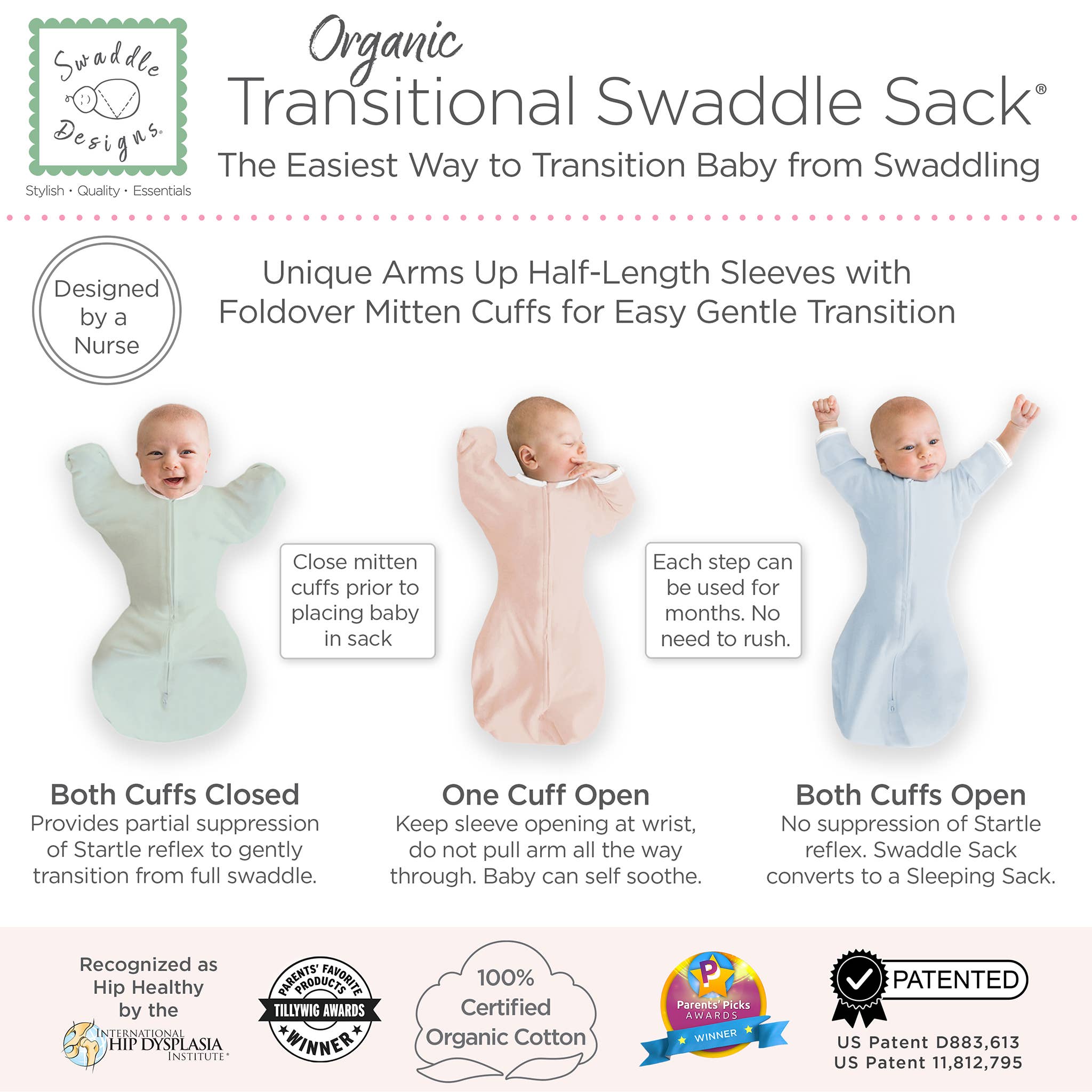 Organic Transitional Swaddle Sack, Sand Dollar