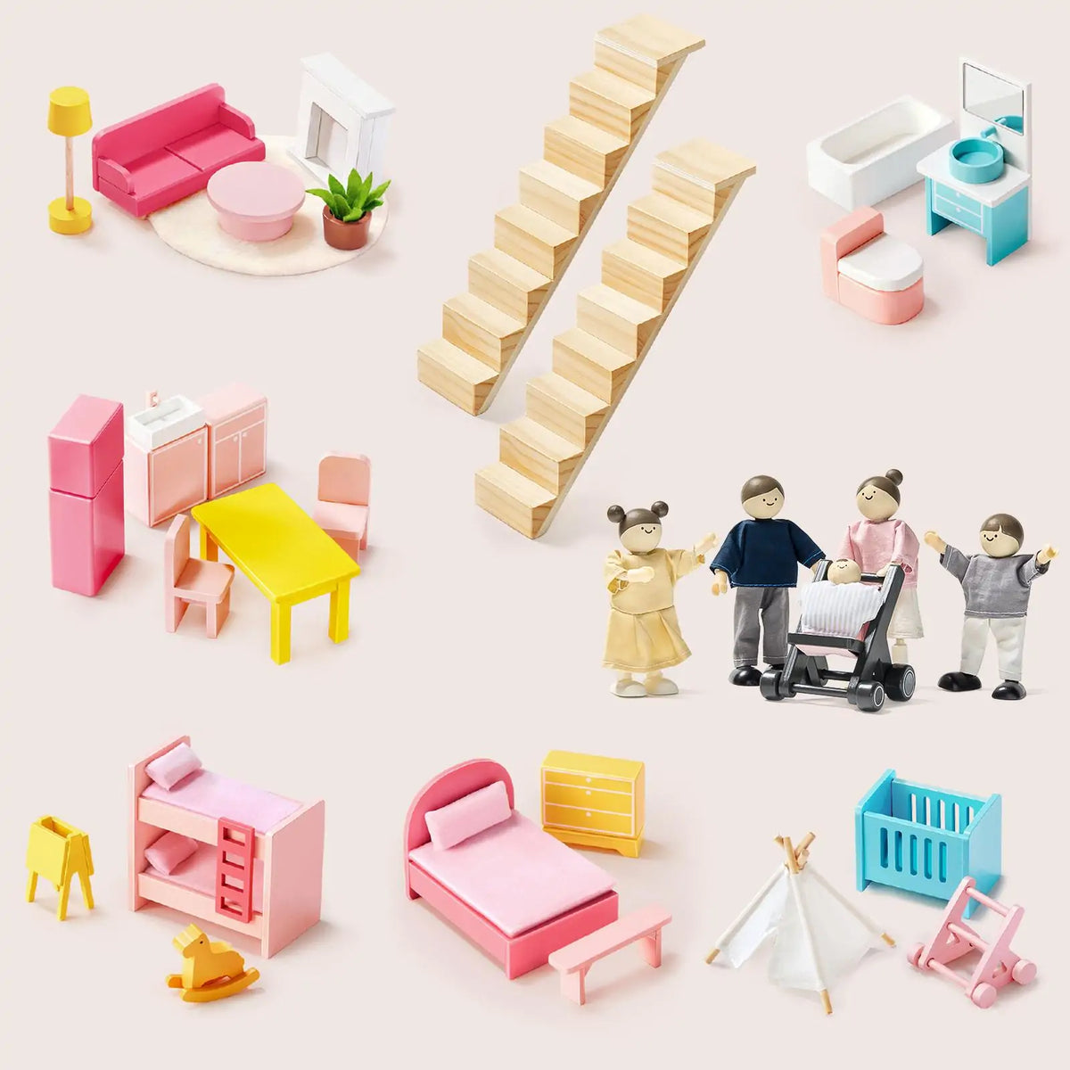 Tiny Land® Sweetwood Casa de Muñecas y Muñecas de Madera
