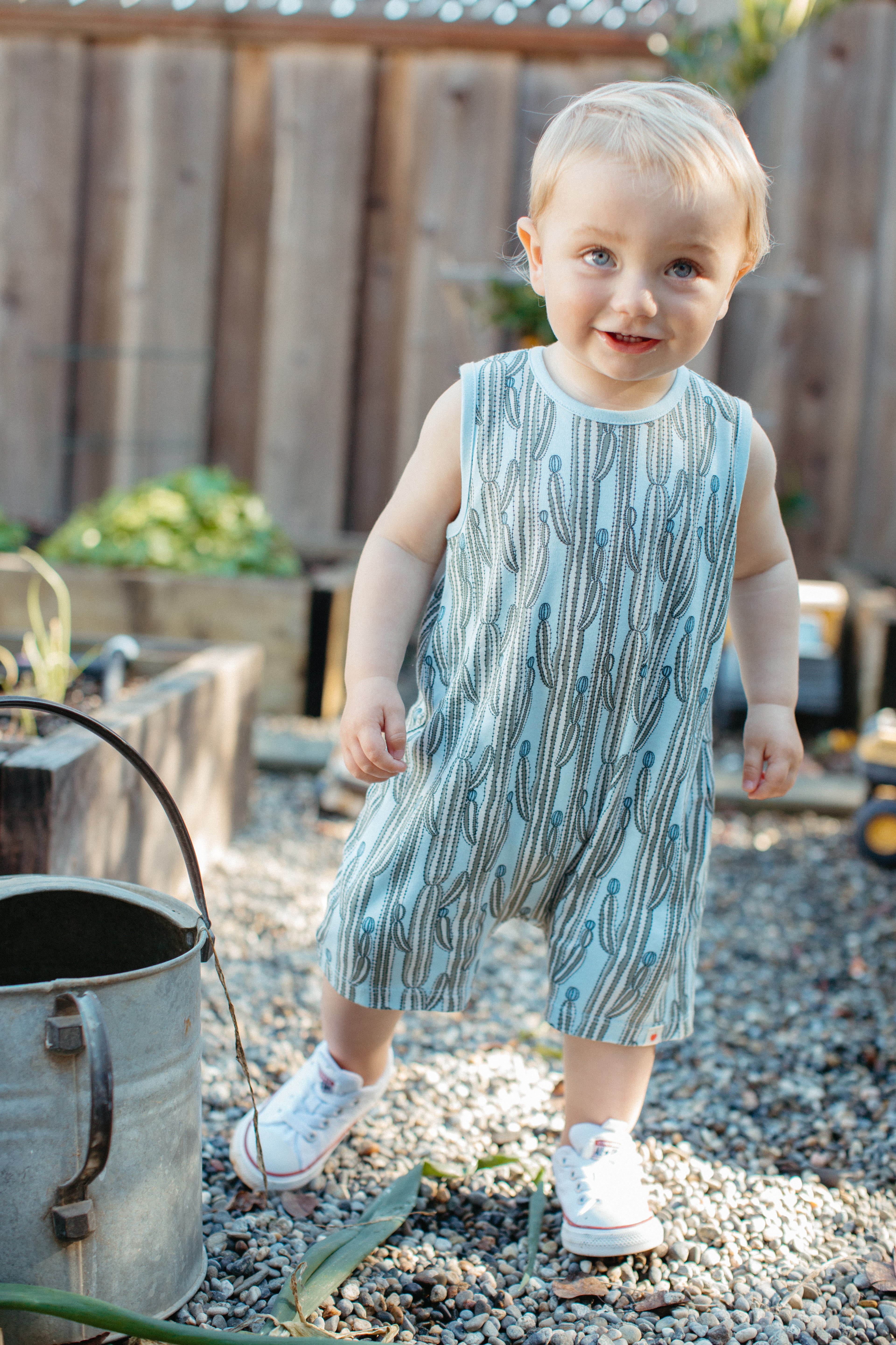 Bamboo Blend Sleeveless Coverall Romper – Blooming Saguaro – Birch