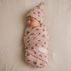 Organic Swaddle Blanket & Hat Set - Rosebud