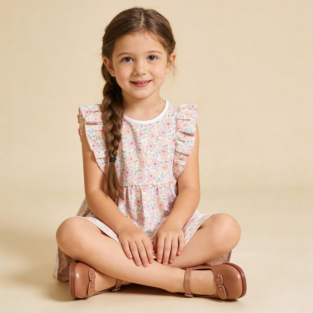 Organic Flutter Dress - Peony
