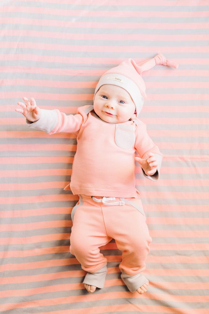 Coral/Light Gray Stripe | Organic Blanket