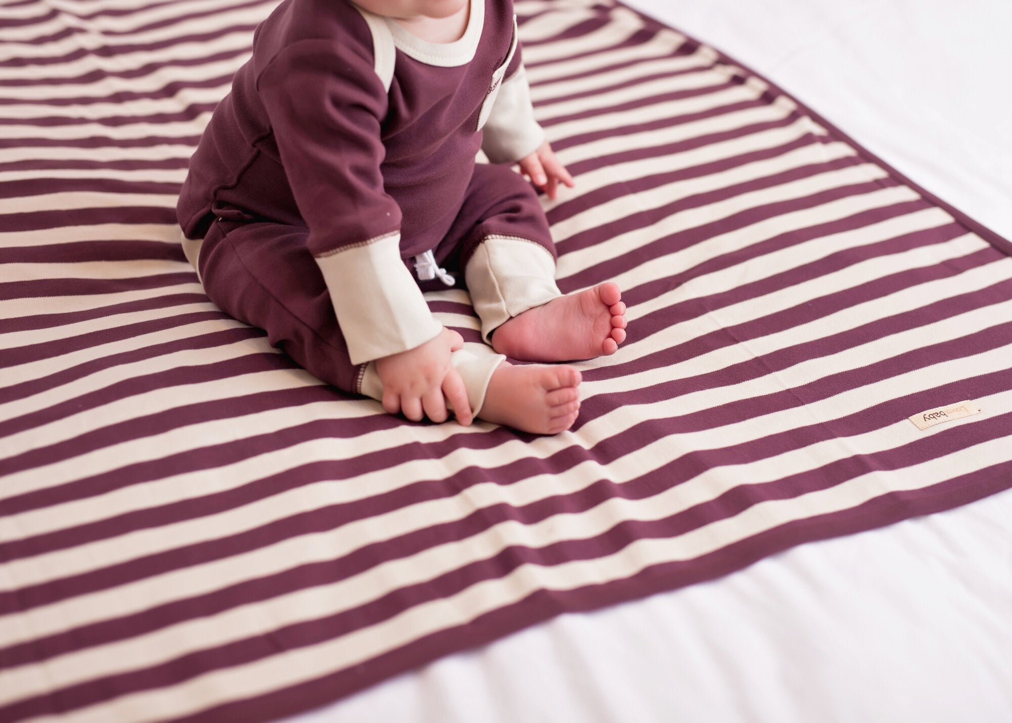 Eggplant/Stone Stripe | Organic Blanket