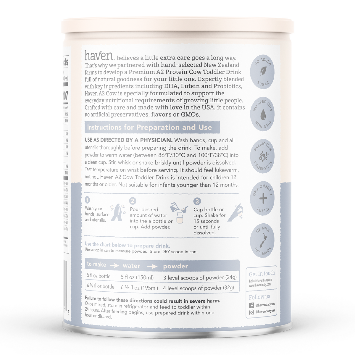 Haven A2 Cow Toddler Formula | NZ Grass Fed Whole Milk