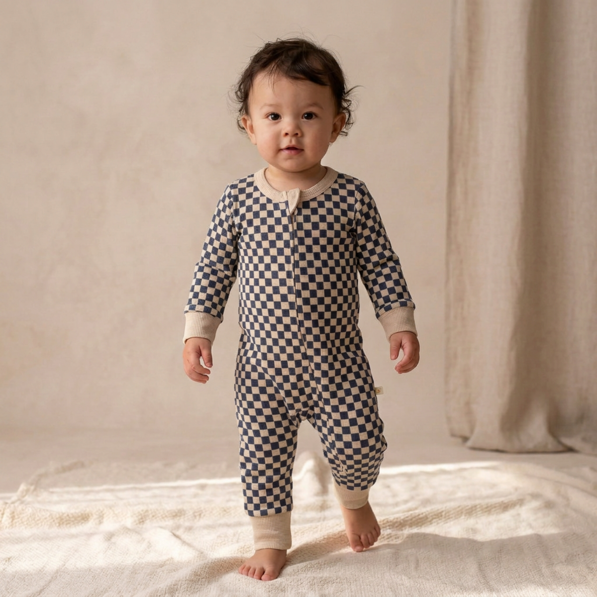 Organic 2-Way Zip Romper - Midnight Check