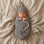 Organic Swaddle Blanket & Hat Set - Midnight Check