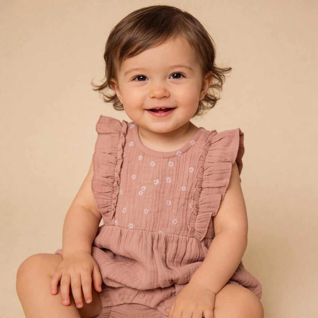 Organic Embroidered Ruffle Romper