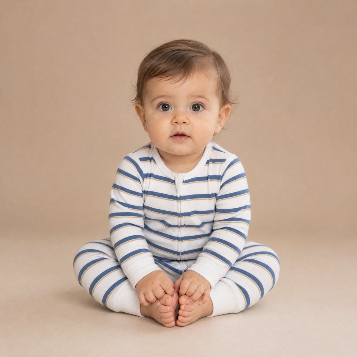 Organic 2-Way Zip Romper - Navy Stripe