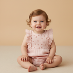 Organic Embroidered Ruffle Romper - Blush