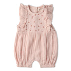 Organic Embroidered Ruffle Romper - Blush