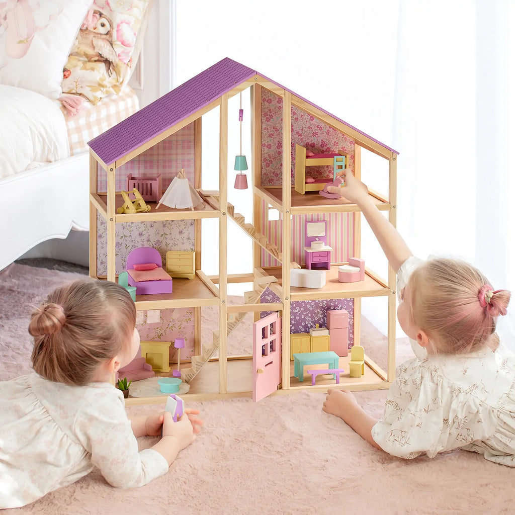 Tiny Land® Casa de muñecas de unicornio Sweetwood y muñecas de madera