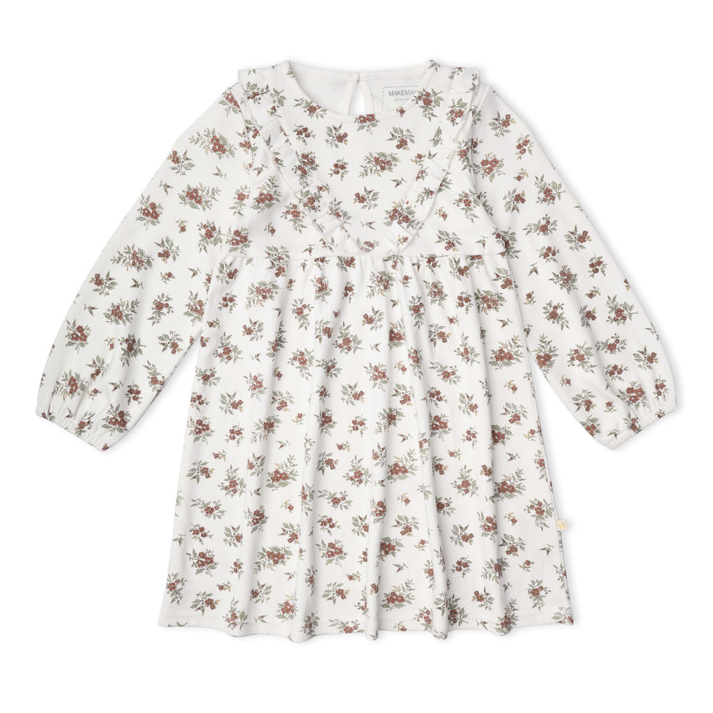 Organic Long Sleeve Ruffle -V- Dress - Winter Berry