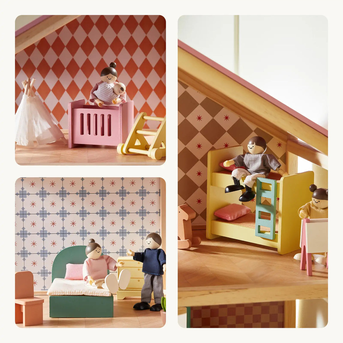 Tiny Land® Casa de muñecas Pegasus Sweetwood y muñecas de madera para casa de muñecas
