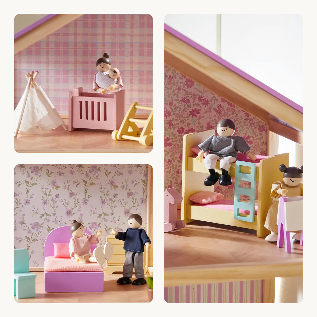 Tiny Land® Casa de muñecas de unicornio Sweetwood y muñecas de madera