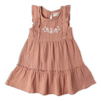 Organic Embroidered Tiered Dress - Clay