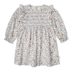 Vestido orgánico con volantes y nido de abeja - Hiedra