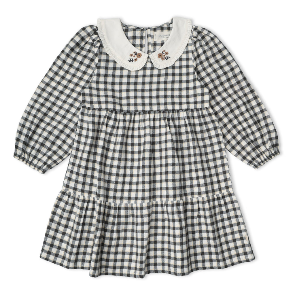 Vestido escalonado con cuello orgánico - Cuadros carbón