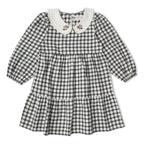 Vestido escalonado con cuello orgánico - Cuadros carbón