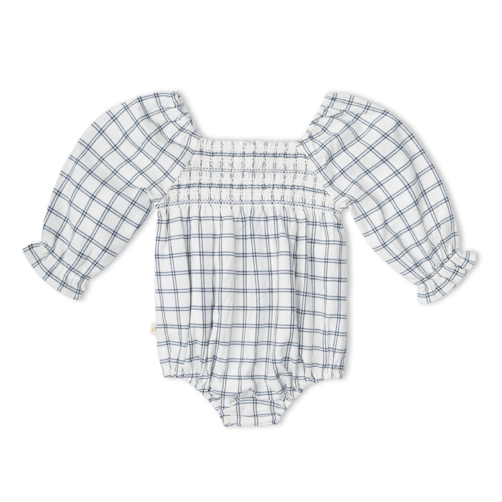 Organic Smocked Long Sleeve Romper - Window Plaids