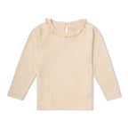 Organic Ruffle Neck Top - Oat