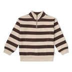 Organic Fleece Half Zip Sweatshirt - Mocha Stripe