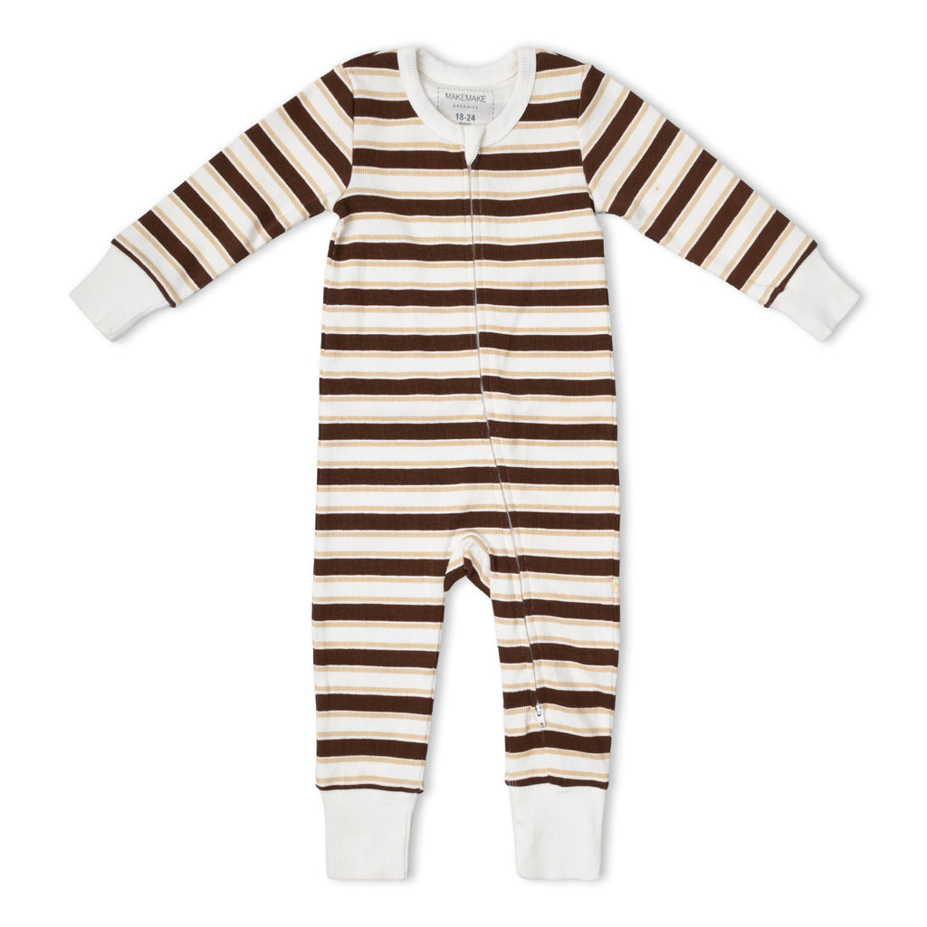 Organic 2-Way Zip Romper - Cocoa Stripe