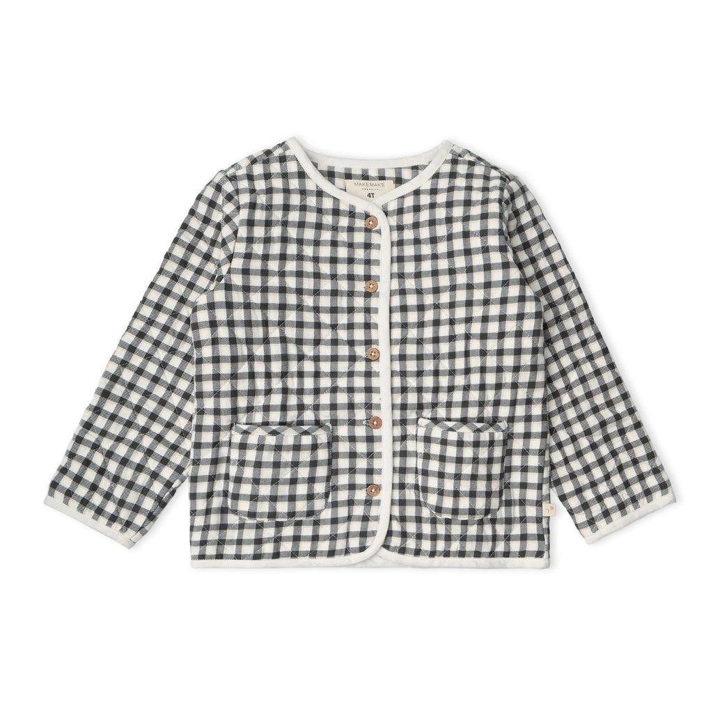 Organic Quilted Buttoned Jacket - Charcoal Plaid