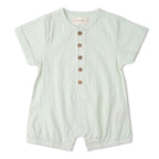Organic Short Bubble Romper - Basil Stripes