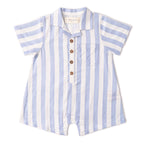 Organic Collared Romper - Blue Stripes