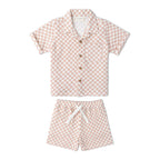 Organic Shirt & Shorts Set - Brick Checks