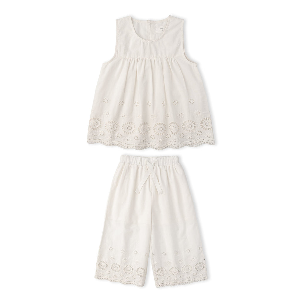 Organic Eyelet Top And Pant Set - Ivory Eyelet