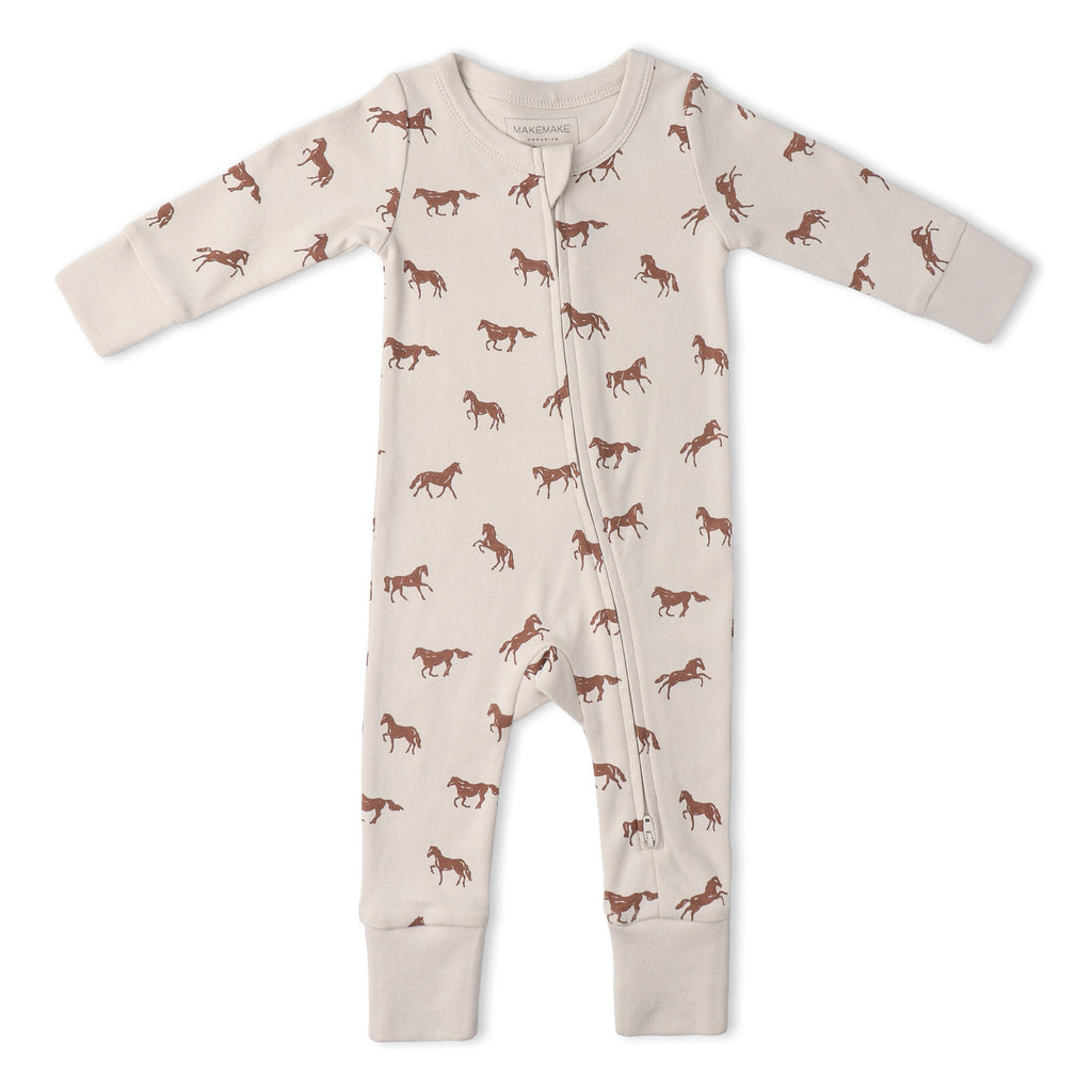 Organic 2-Way Zip Romper - Horses