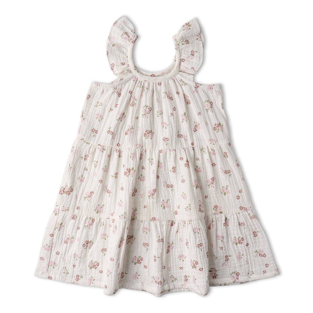 Organic Ruffle Tiered Dress - Blush Floral