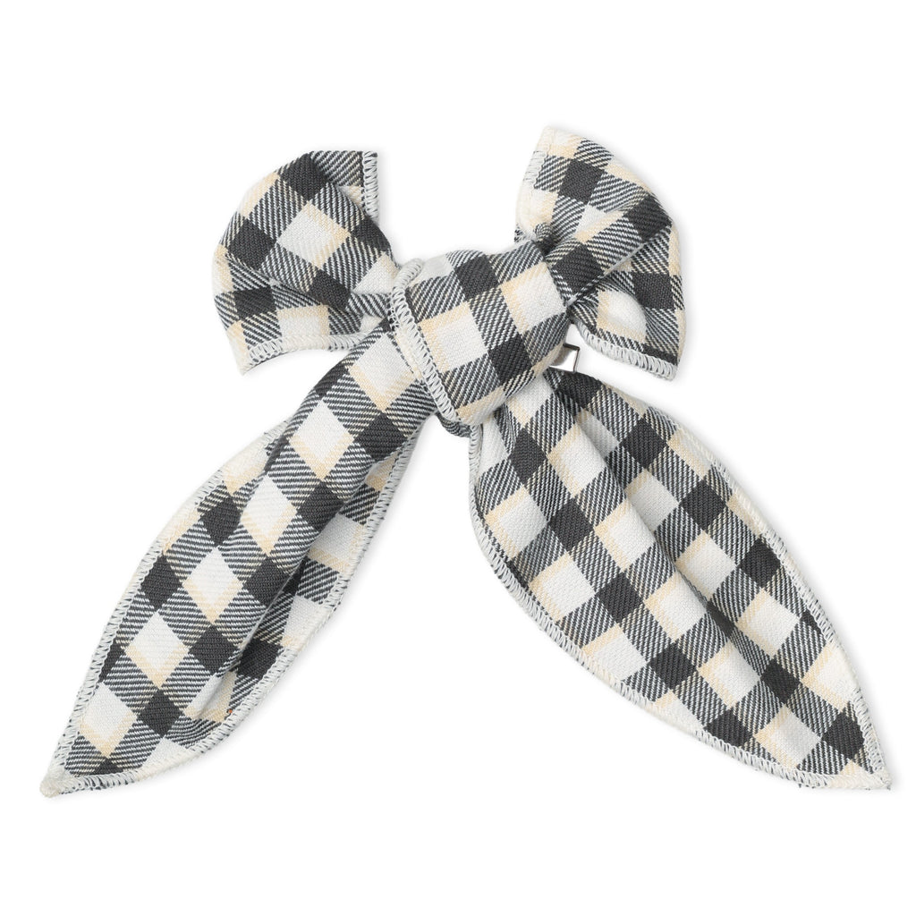 Organic Bow Clip - Charcoal Plaid