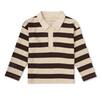 Organic Long Sleeve Polo - Mocha Stripe