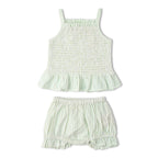 Organic Smocked Top And Bloomer Set - Basil Stripes