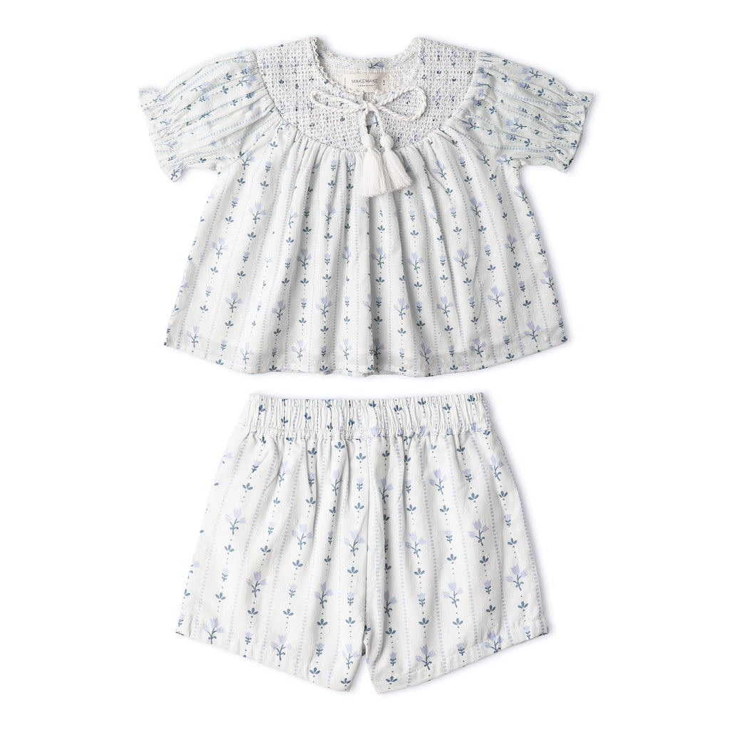 Organic Smocked Top & Shorts Set - Blue Vines