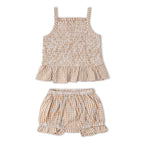 Organic Smocked Top And Bloomer Set - Caramel Check