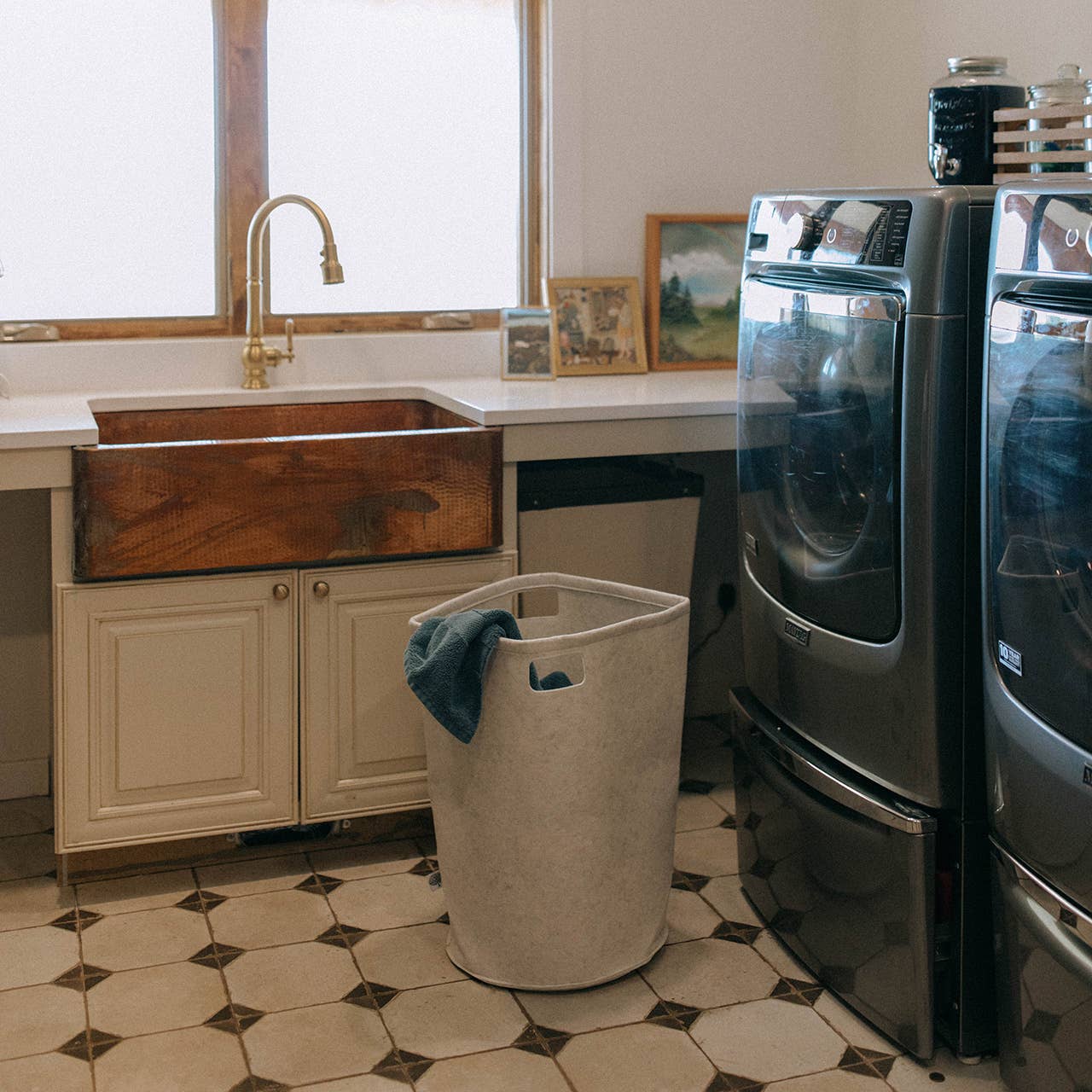Felt Laundry Hamper - White