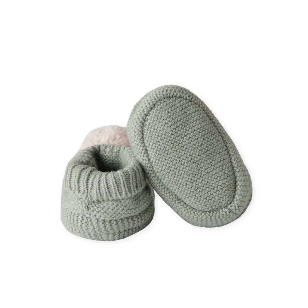 Pehr Wool Knit Pom Pom Bootie in Sage