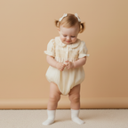 Organic Smocked Button Romper - Butter Yellow