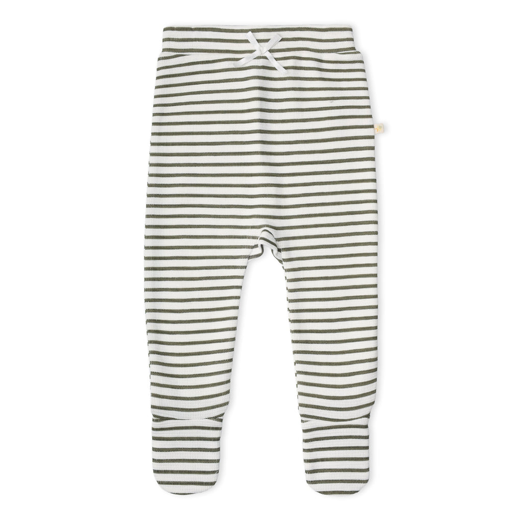 Organic Kimono Top & Footed Pants Set - Olive Stripes