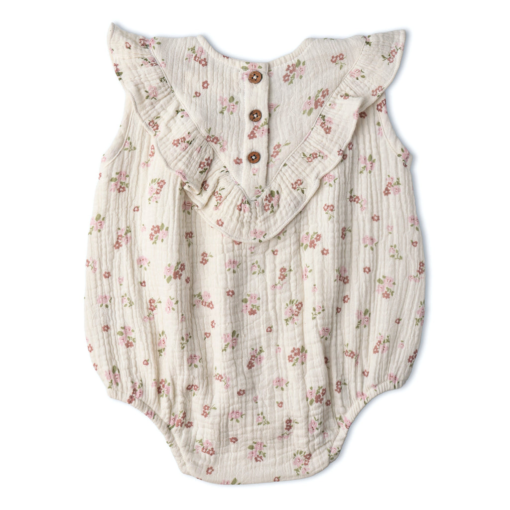 Organic Sleeveless Ruffle Bubble Romper - Blush Floral