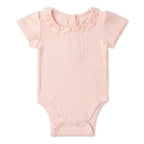Organic Lace Collar Onesie & Tights Set - Blush