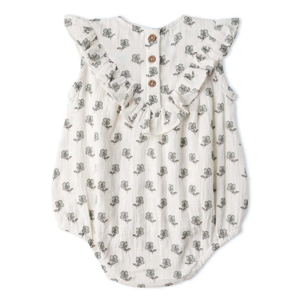 Organic Sleeveless Ruffle Bubble Romper - Poppy