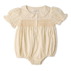 Organic Smocked Button Romper - Butter Yellow