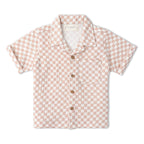 Organic Shirt & Shorts Set - Brick Checks