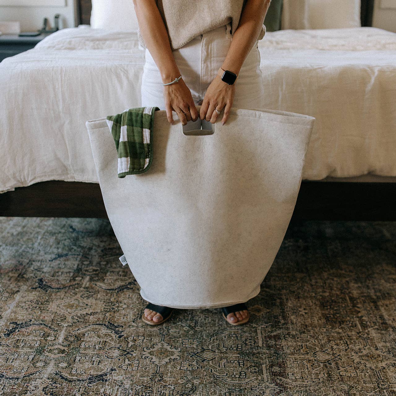 Felt Laundry Hamper - White