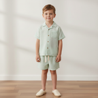 Organic Shirt & Shorts Set - Basil Stripes